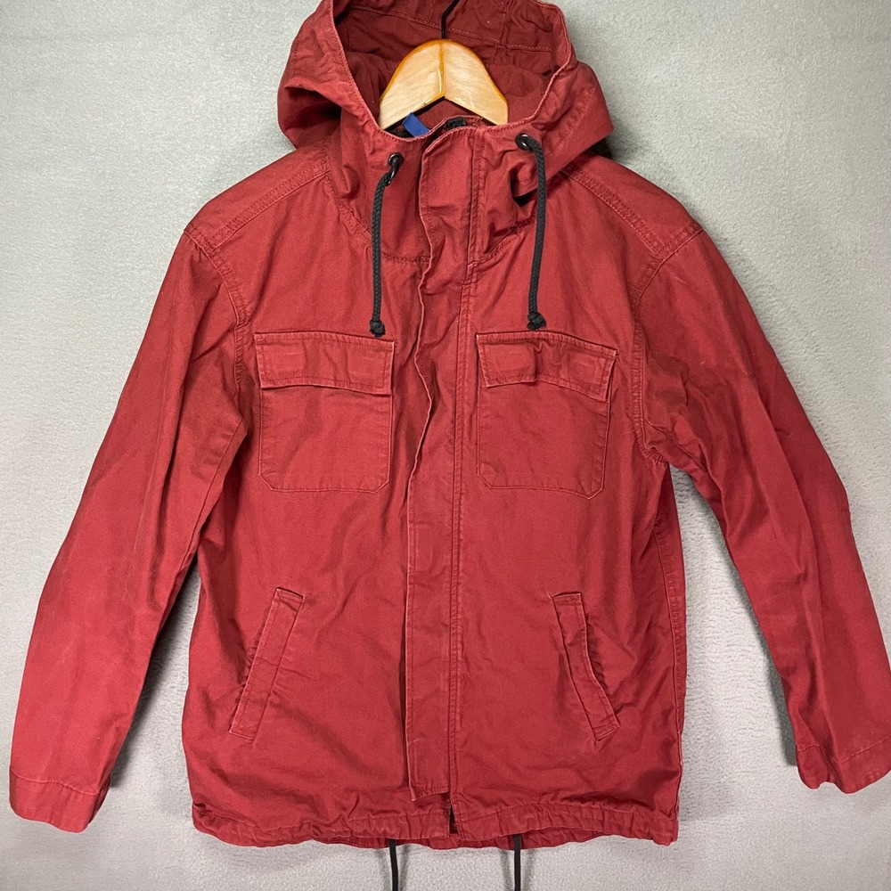 H&M Divided Hooded Field Jacket Mens Small Red Utility Coat